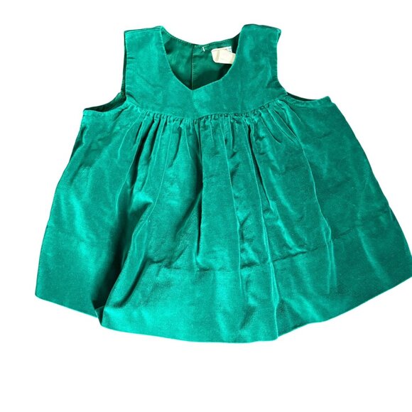 Vintage Green Velvet Sleeveless Baby Dress 24 Months Toddler Button Back Closure - Picture 1 of 5